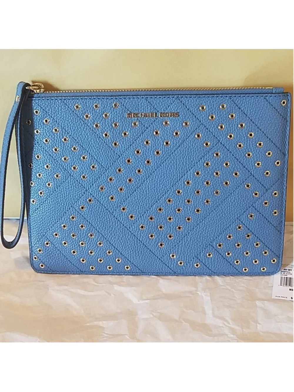 Michael Kors XL zip Clutch Denim Blue NEW
